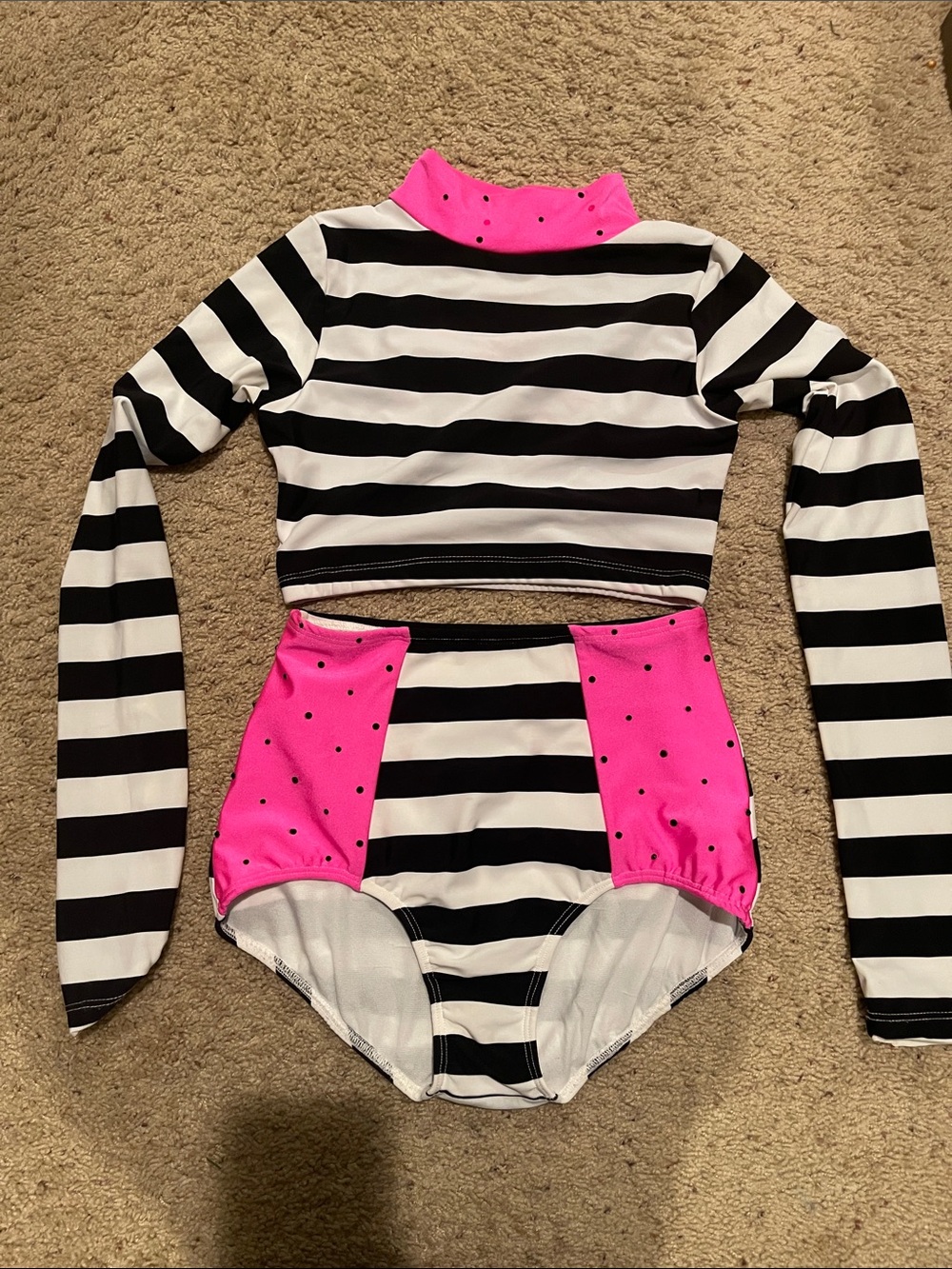 Kids Black & White Stripe Two-Piece Costume with Hot Pink Accents